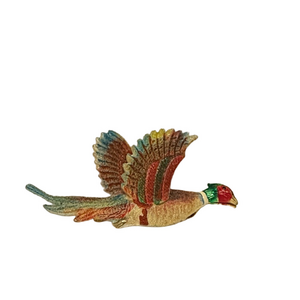 Vintage Colourful Flocked Metal  Pheasant Brooch